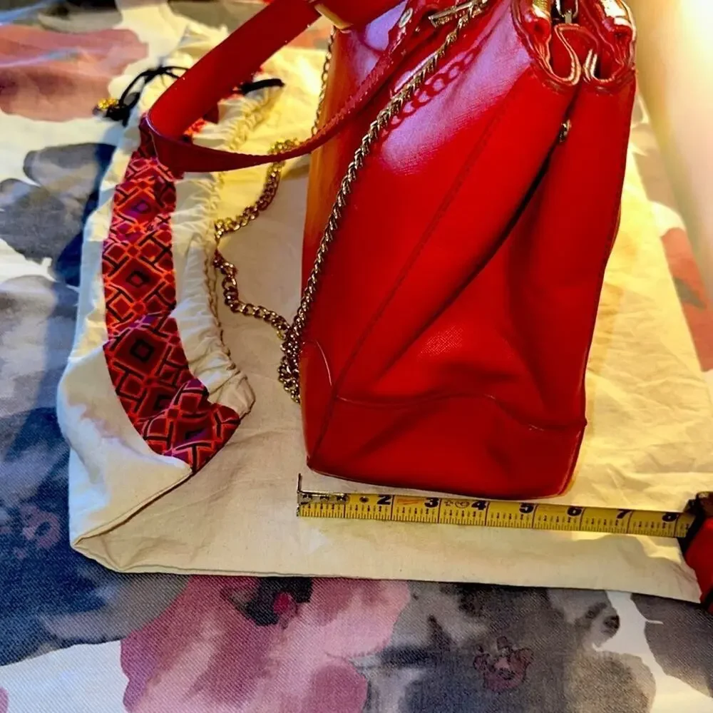 Tory Burch RED Robinson Double Zip Tote with cross body EUC